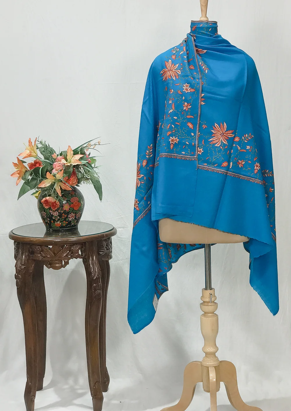 Ferozi Pure Wool Shawl with Sozni Hand Embroidery