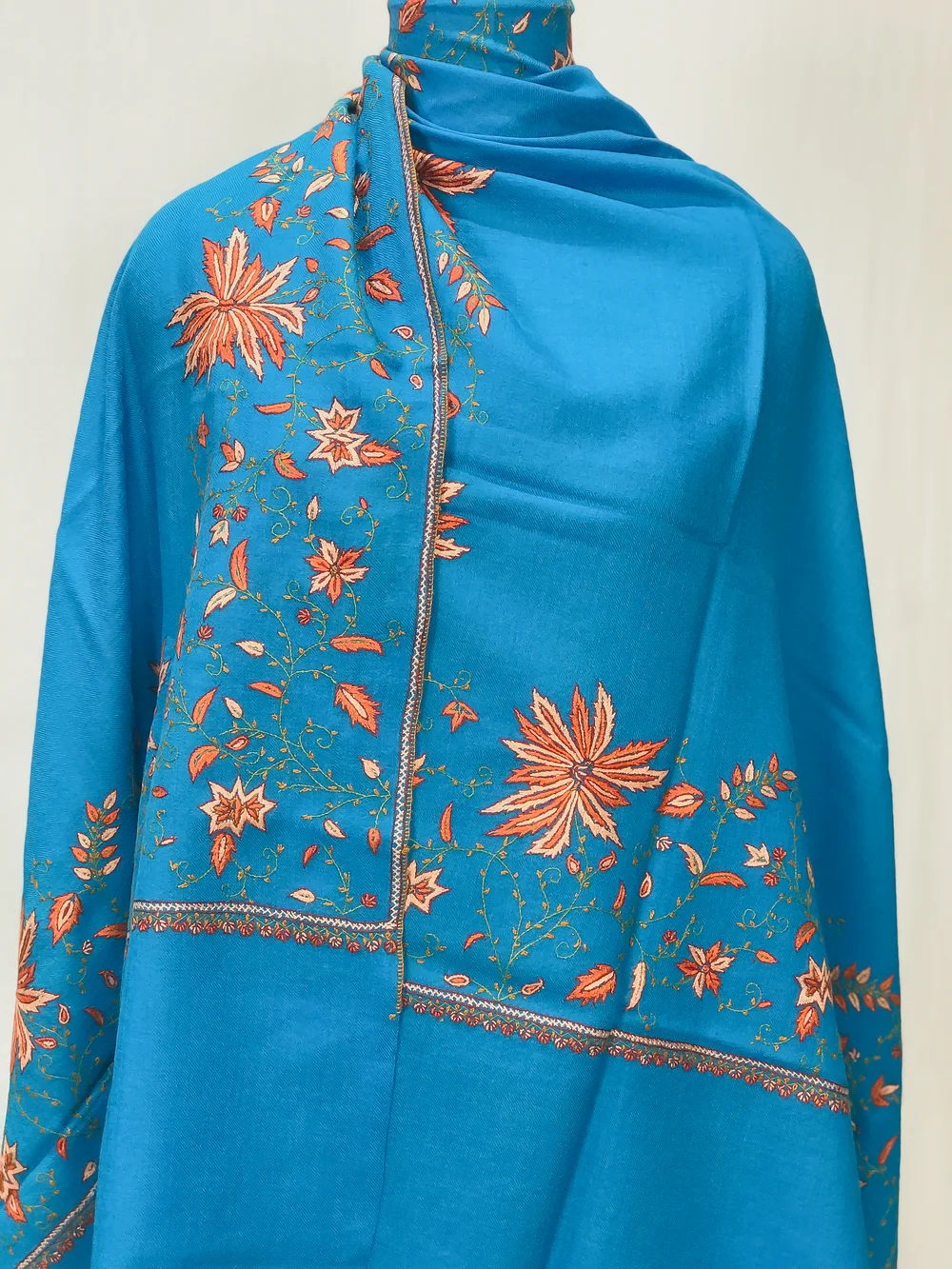 Ferozi Pure Wool Shawl with Sozni Hand Embroidery front