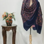 Navy Blue Sozni Jaal Hand Embroidered Pure Wool Shawl