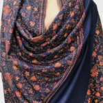 Navy Blue Sozni Jaal Hand Embroidered Pure Wool Shawl front