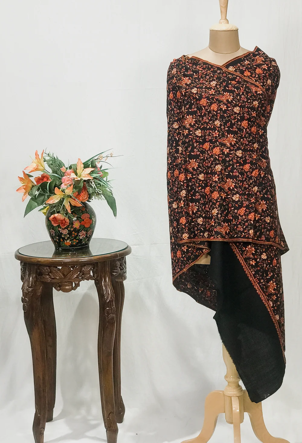 Black Sozni Jaal Hand Embroidered Pure Wool Shawl Black Sozni Jaal Hand Embroidered Pure Wool Shawl