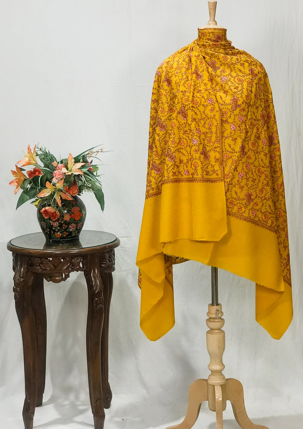 Yellow Sozni Jaal Hand Embroidered Pure Wool Shawl Yellow Sozni Jaal Hand Embroidered Pure Wool Shawl