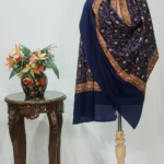 Navy Blue Neem Daur Sozni Jaal Hand Embroidered Pure Wool Shawl