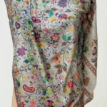 Ash Grey Floral Fine Wool Kalamkari Stole front