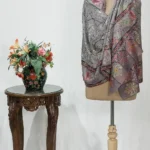 Grey Fine Wool Kalamkari Stole with Pastel Multi-Colour Embroidery