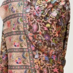 Brown Floral Fine Wool Kalamkari Stole front