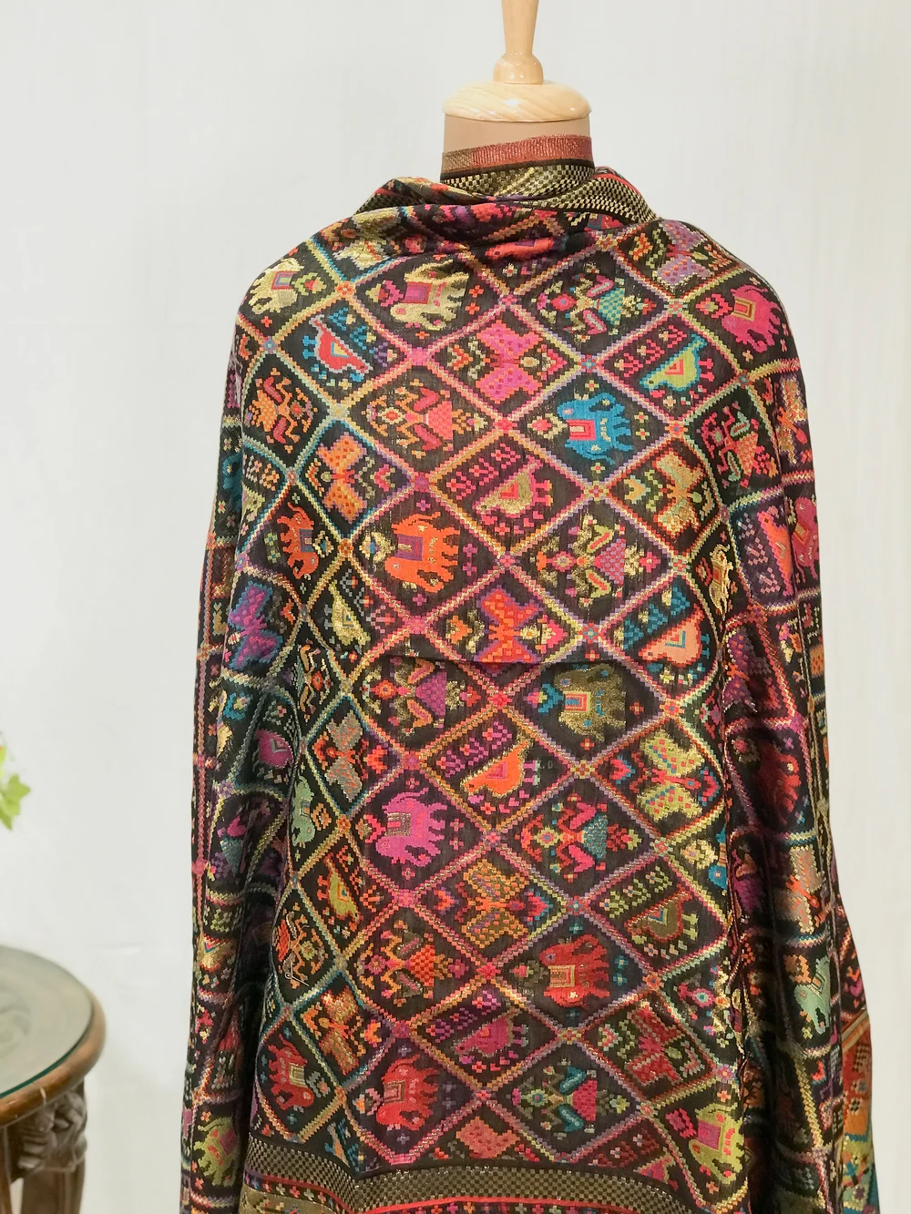 Black Modal Silk Kani Weave Dupatta front Black Modal Silk Kani Weave Dupatta front