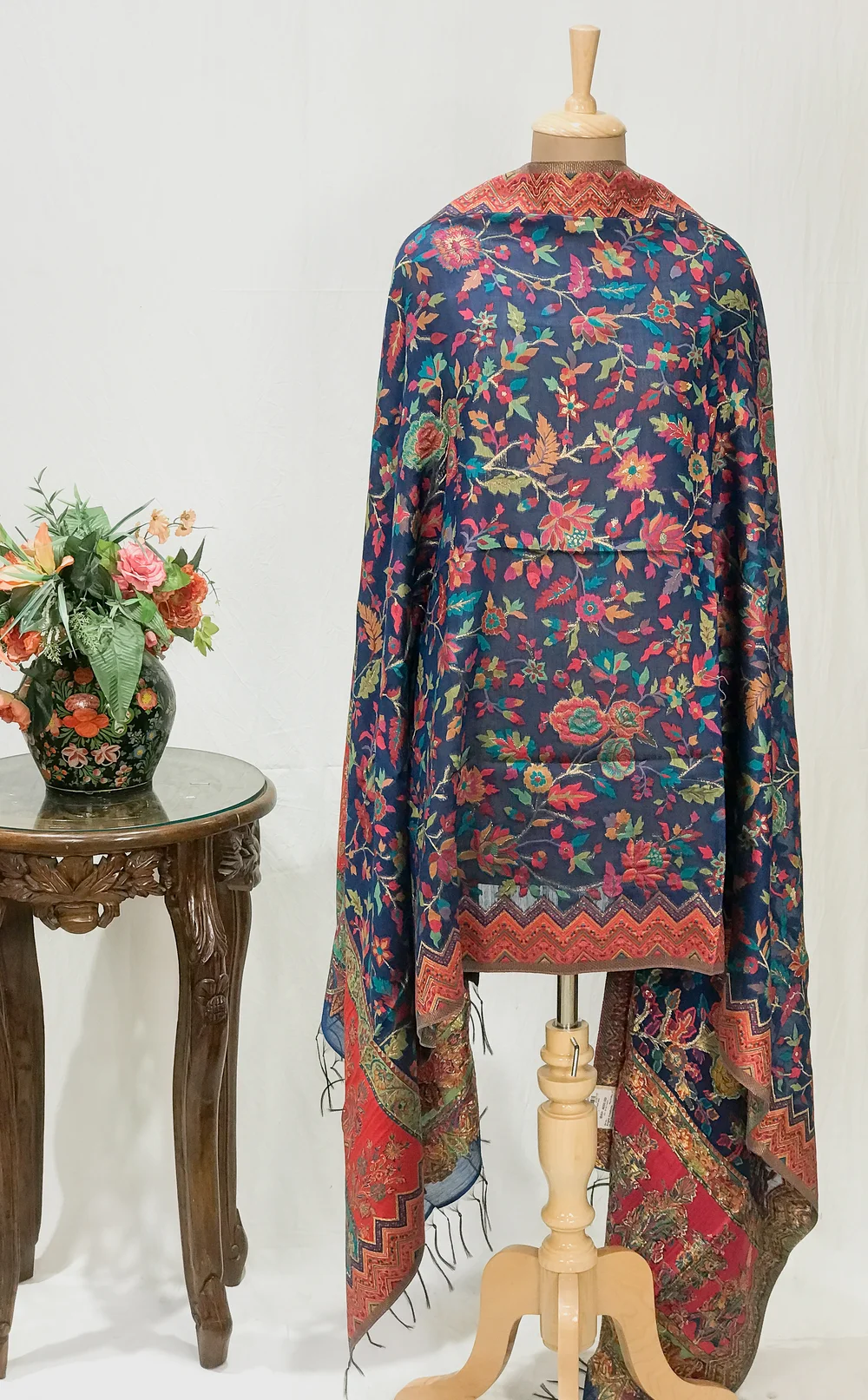 Navy Blue Modal Silk Kani Weave Dupatta front