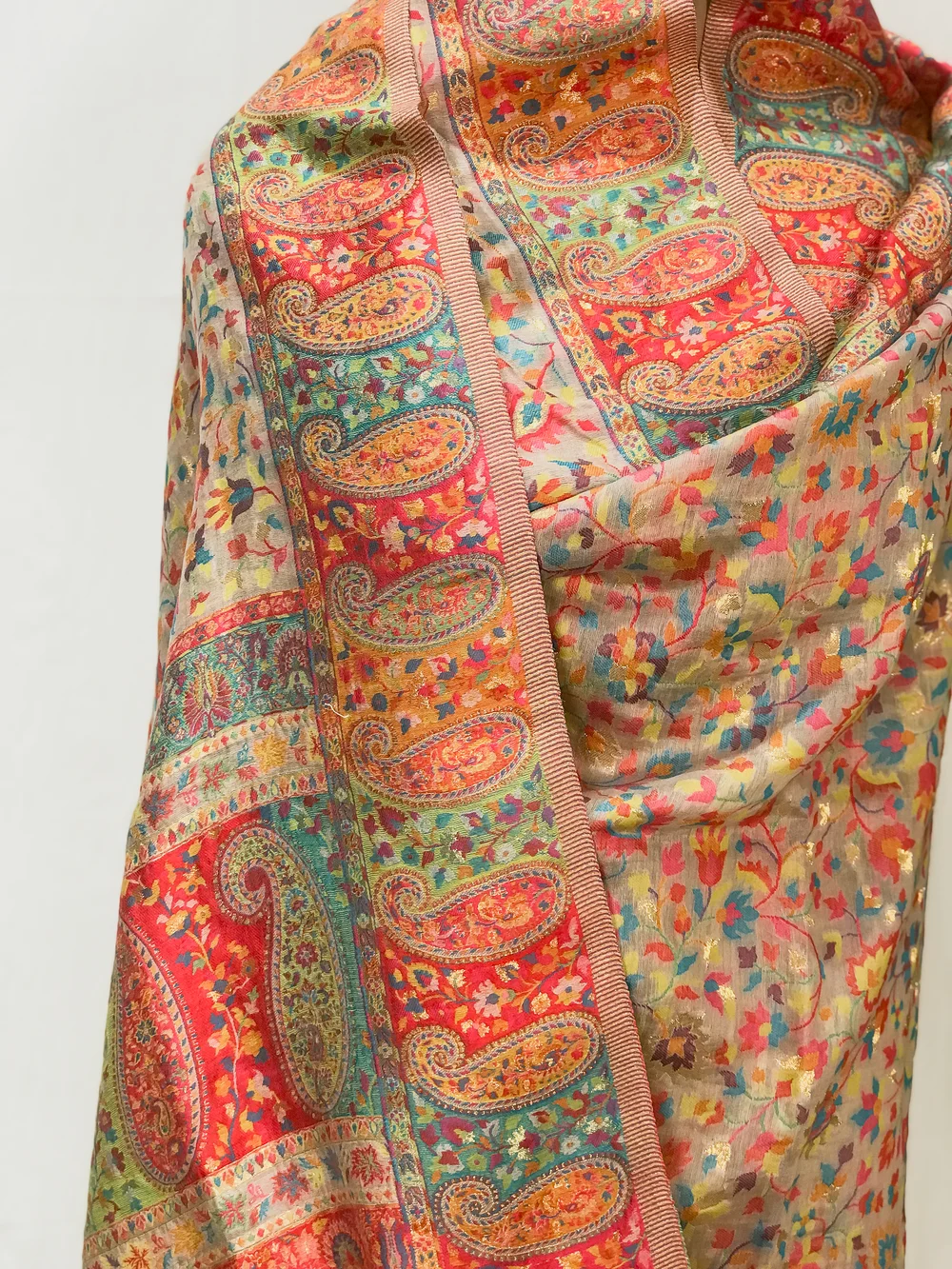 Beige Modal Silk Kani Weave Dupatta front