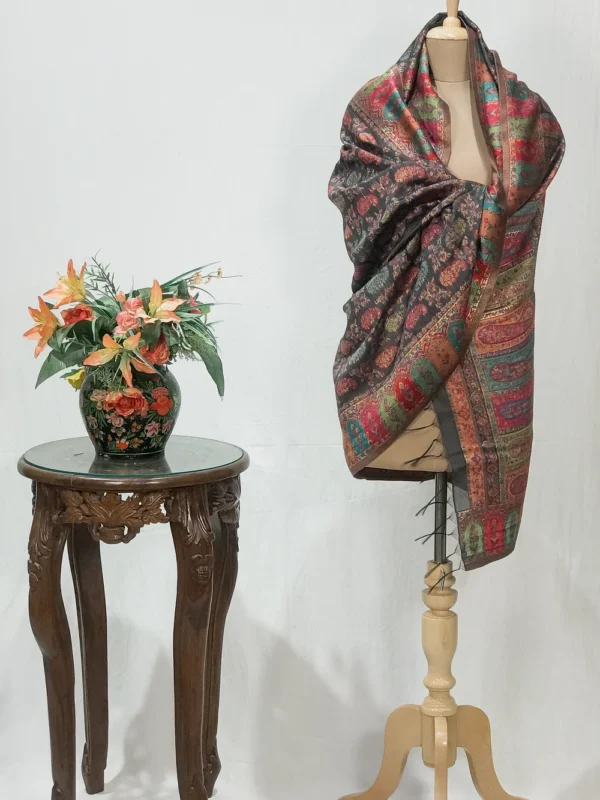 Grey Paisley Modal Silk Kani Weave Dupatta