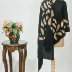 Black Fine Wool Stole with Thread Embroidery And Zari Detailing