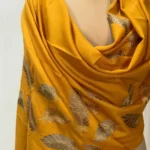 Mustard Fine Wool Stole with Thread Embroidery And Zari Detailing front