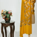 Mustard Fine Wool Stole with Thread Embroidery And Zari Detailing
