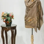 Natural Fine Wool Stole with Thread Embroidery And Zari Detailing