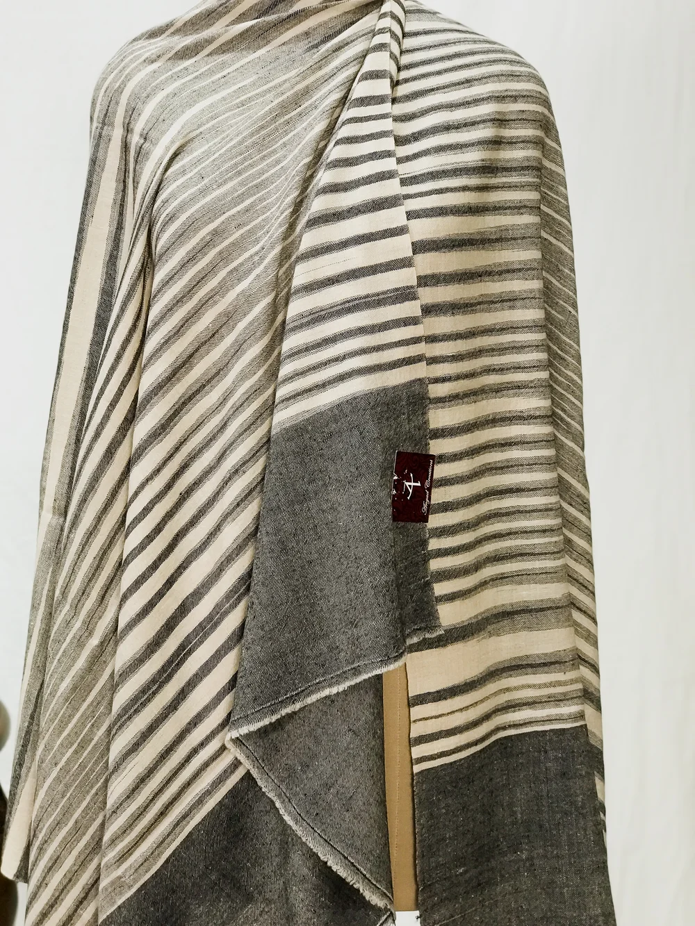 Off-White Pure Pashmina Shawl with Ikat Design front