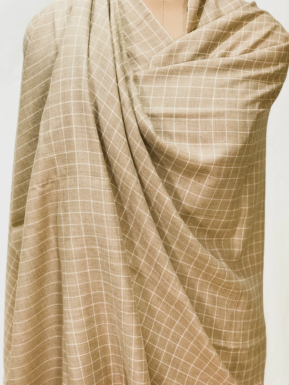 Beige Checkered Ladakhi Pashmina Shawl front