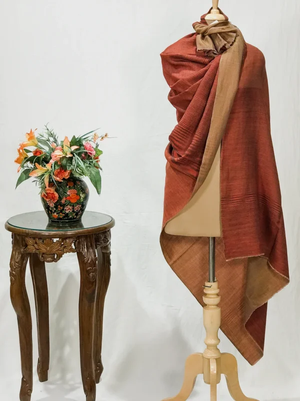 Rust and Zari Space Dye Reversible Pure Pashmina Shawl