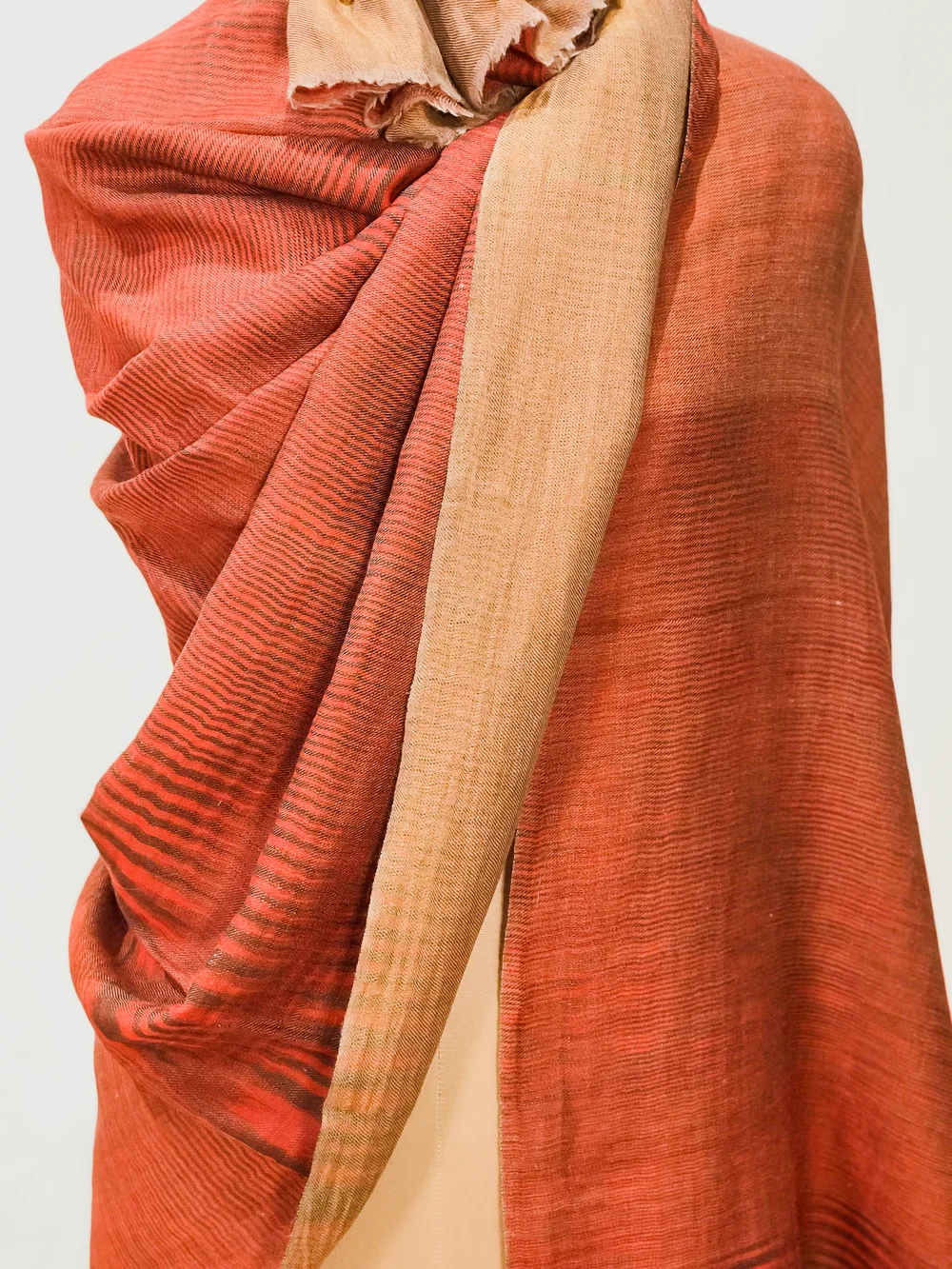 Rust and Zari Space Dye Reversible Pure Pashmina Shawl front Rust and Zari Space Dye Reversible Pure Pashmina Shawl front