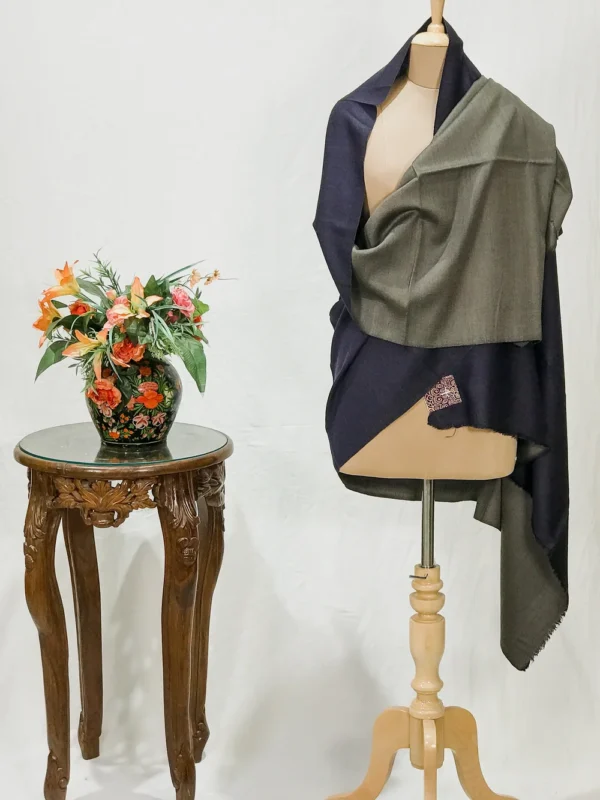 Navy Blue and Grey Reversible Pure Pashmina Shawl