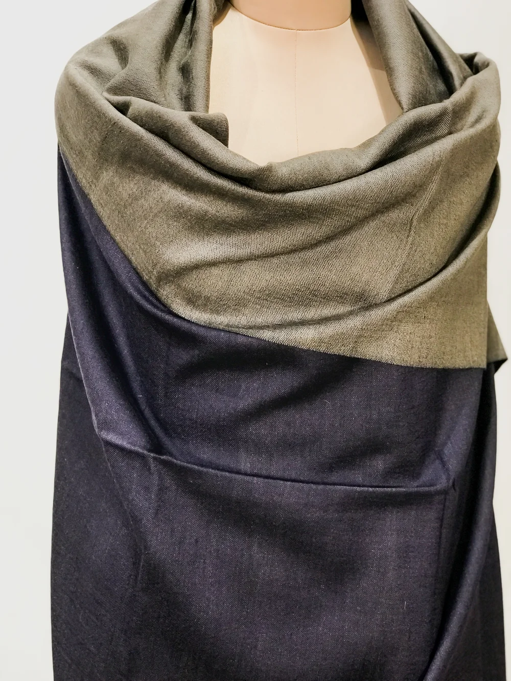 Navy Blue and Grey Reversible Pure Pashmina Shawl front Navy Blue and Grey Reversible Pure Pashmina Shawl front