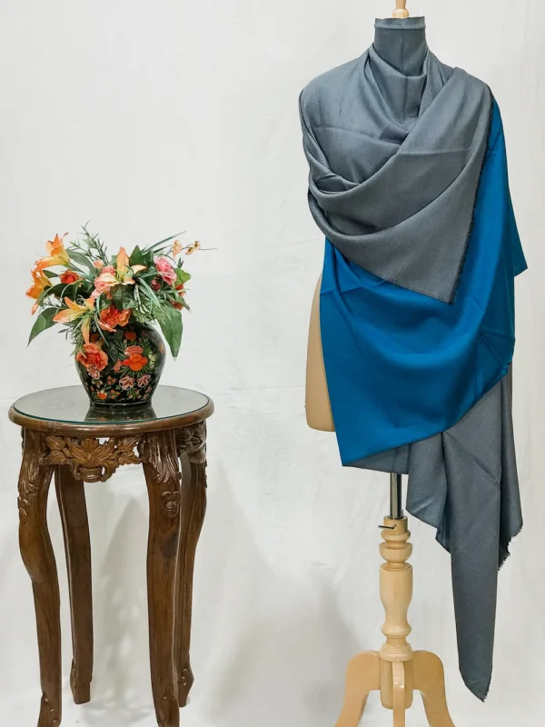 Blue and Grey Reversible Pure Pashmina Shawl