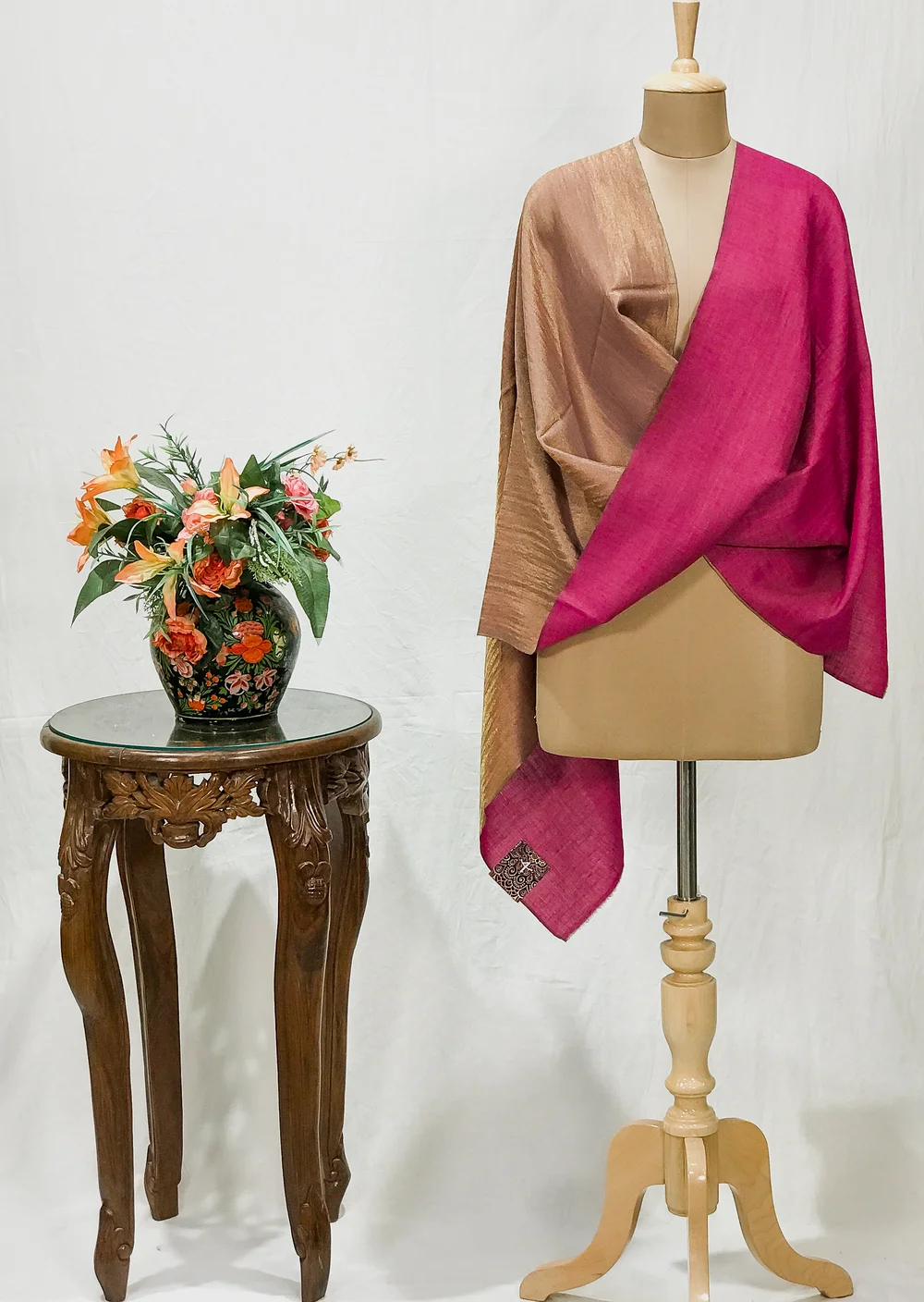 Pink and Zari Reversible Pure Pashmina Stole
