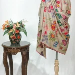 Beige Pure Wool Shawl with Silk Thread Aari Embroidery