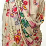 Beige Pure Wool Shawl with Silk Thread Aari Embroidery front