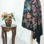 Black Pure Wool Shawl with Silk Thread Aari Embroidery