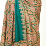 Green Pure Wool Shawl with Sozni Machine Jama Embroidery front