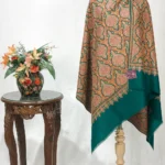 Green Pure Wool Shawl with Sozni Machine Jama Embroidery
