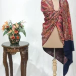 Navy Blue Fine Wool Shawl with Silk Thread Aari Jama Embroidery