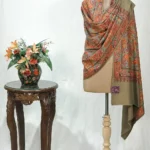 Beige Pure Wool Shawl with Sozni Machine Jama Embroidery
