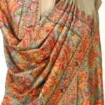 Beige Pure Wool Shawl with Sozni Machine Jama Embroidery front