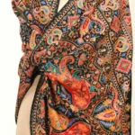 Black Pure Wool Shawl with Sozni Machine Jama Embroidery front