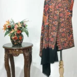Black Pure Wool Shawl with Sozni Machine Jama Embroidery