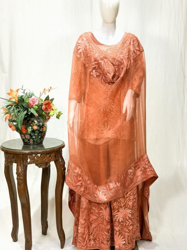 Organza Shirt Dress with Sharara featuring Hand work Aari and Sequence Work
