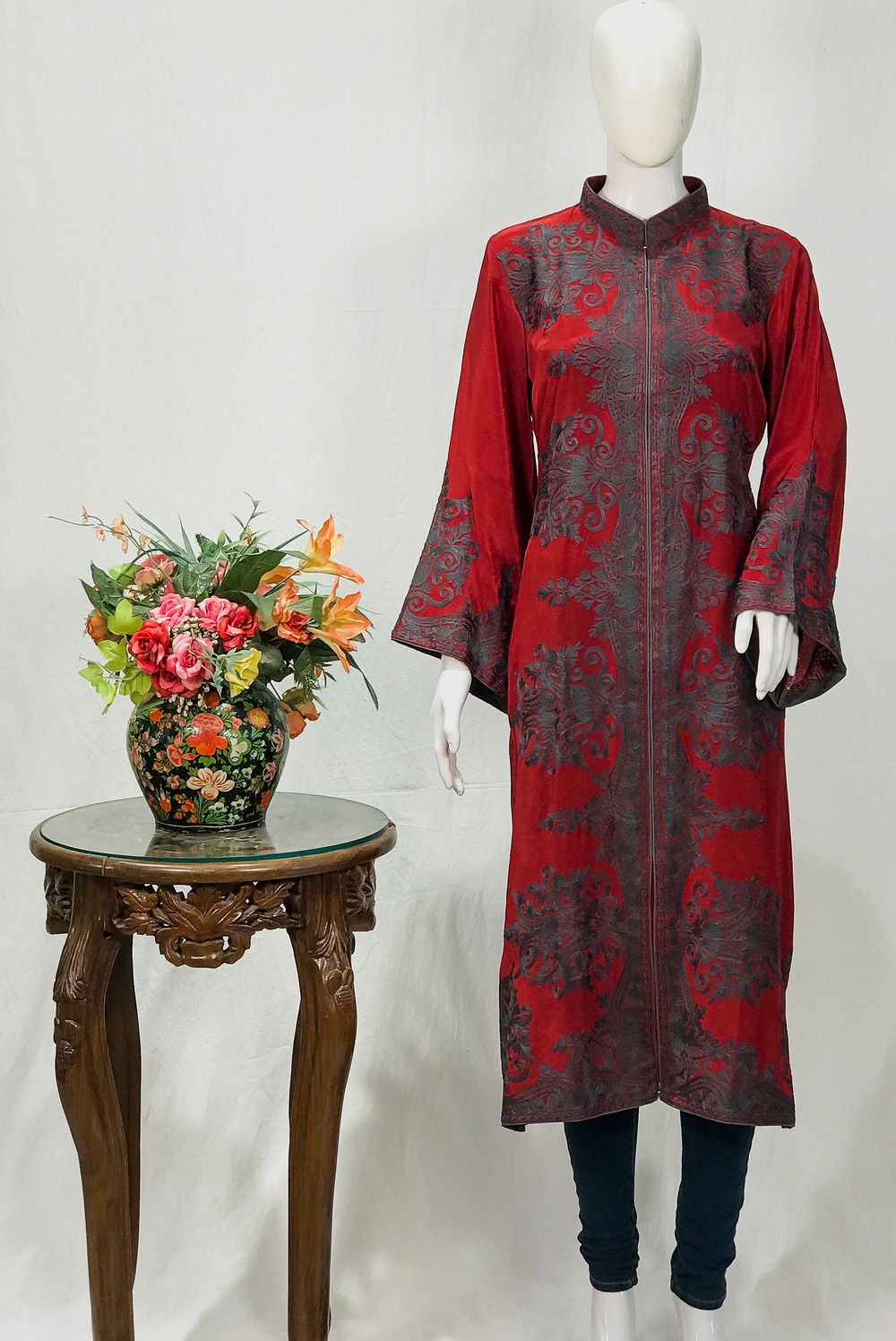 Red Kurta with Aari Silk Thread Embroidery
