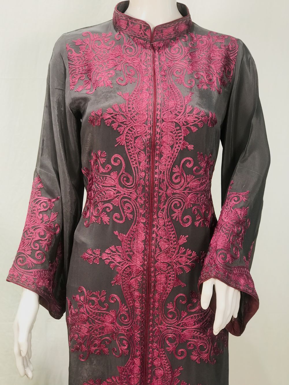 Grey Kurta with Silk Thread Achkan Style Aari Embroidery