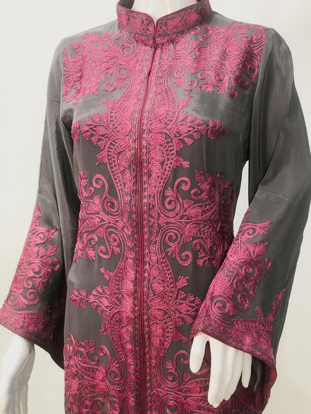 Grey Kurta with Silk Thread Achkan Style Aari Embroidery