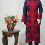 Navy Blue Kurta with Silk Thread Achkan Style Aari Embroidery
