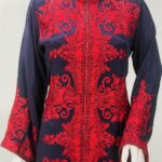 Navy Blue Kurta with Silk Thread Achkan Style Aari Embroidery