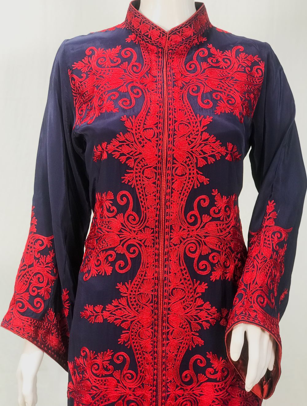 Navy Blue Kurta with Silk Thread Achkan Style Aari Embroidery