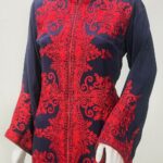 Navy Blue Kurta with Silk Thread Achkan Style Aari Embroidery