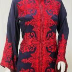 Navy Blue Kurta with Silk Thread Achkan Style Aari Embroidery