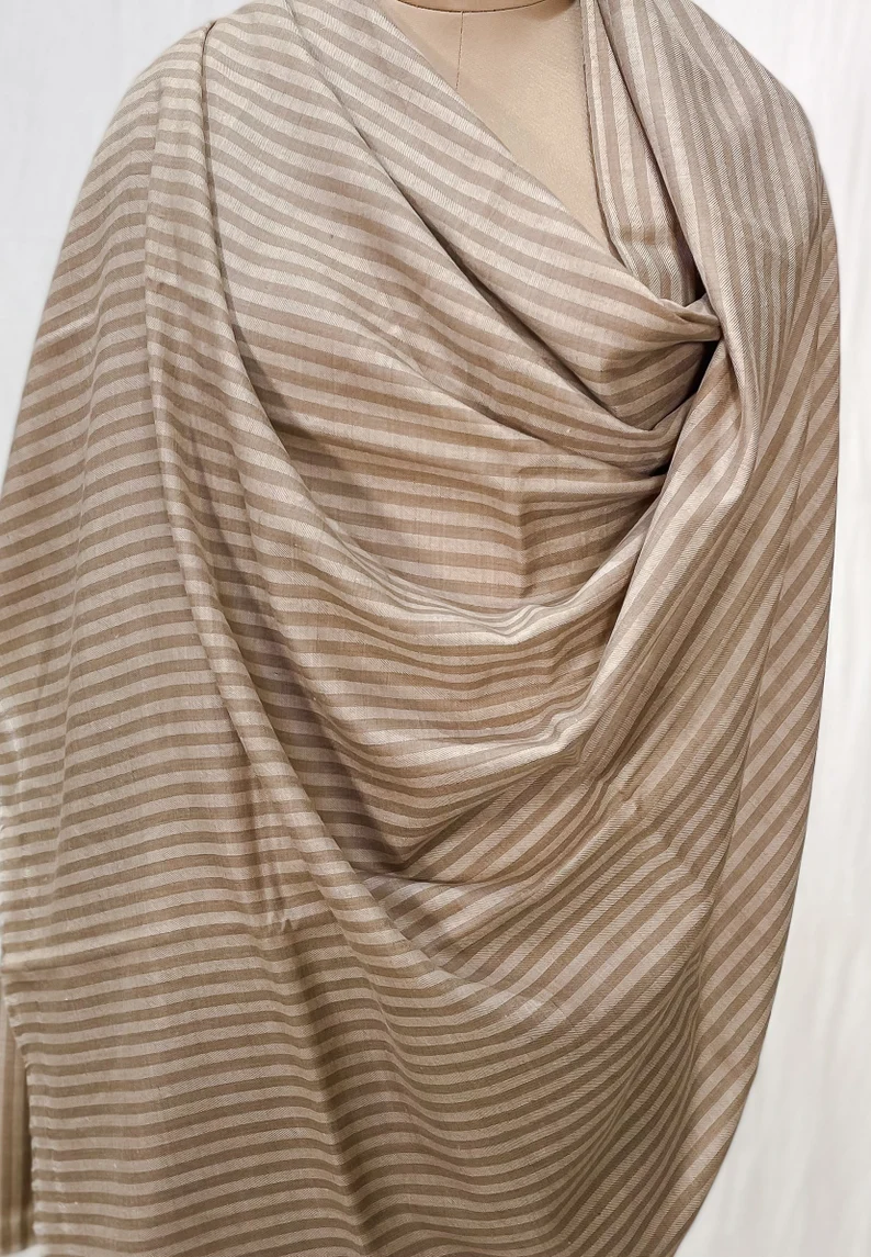 Natural Beige Pure Pashmina Shawl with Stripes