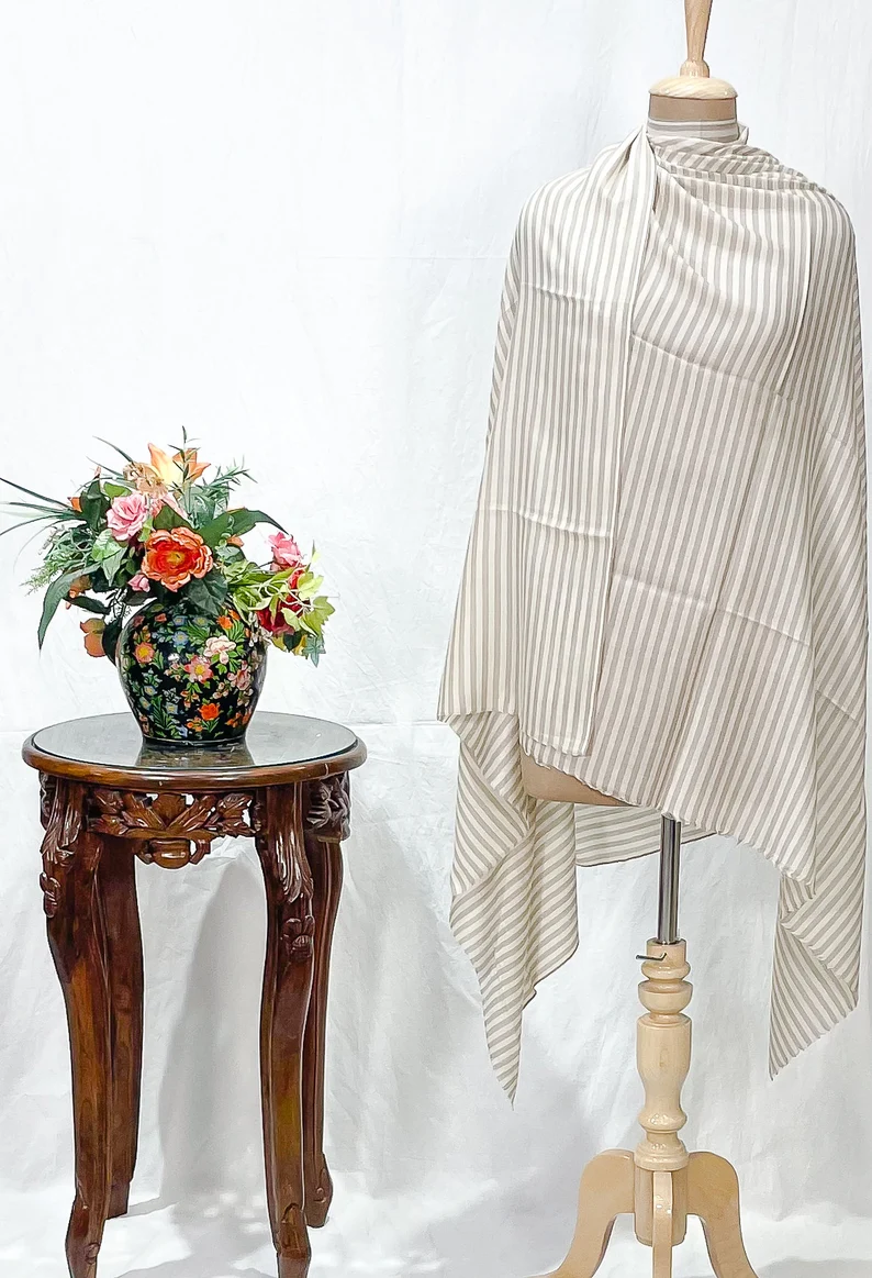 Pure Pashmina Shawl with Cream and Beige Stripes
