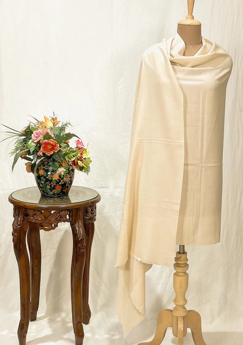 Off-White Plain Pure Pashmina Shawl