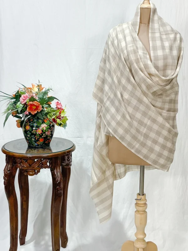 Creamy Beige Checkered Pashmina Shawl