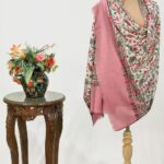 Off-White Pure Wool Shawl with Pink Palla Silk Thread Aari Jaal Embroidery